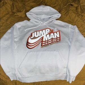 Jordan White Hoodie with Red and Black Jumpman Graphic